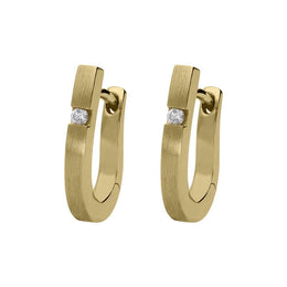 18ct Yellow Gold Diamond Satin Hoop Earrings, BRN-196.