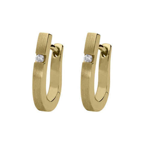 18ct Yellow Gold Diamond Satin Hoop Earrings, BRN-196.