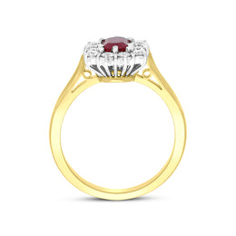 18ct Yellow Gold Ruby Diamond Emerald Cut Cluster Ring FEU-1098_3