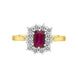 18ct Yellow Gold Ruby Diamond Emerald Cut Cluster Ring FEU-1098_2