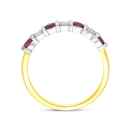 18ct Yellow Gold Ruby Diamond Seven Stone Bar Set Ring FEU-1478_3