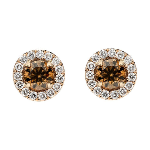 18ct Rose Gold Brown and White Diamond Round Cluster Stud Earrings BLC-249