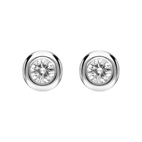 18ct White Gold 0.14ct Diamond Tube Set Round Stud Earrings BLC-243