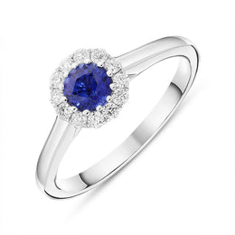 18ct White Gold 0.17ct Sapphire 0.47ct Diamond Halo Ring FEU-2278