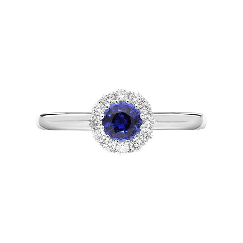 18ct White Gold 0.17ct Sapphire 0.47ct Diamond Halo Ring FEU-2278