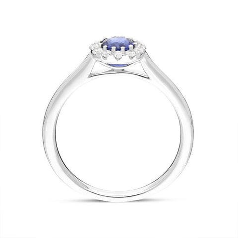 18ct White Gold 0.17ct Sapphire 0.47ct Diamond Halo Ring FEU-2278