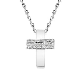 18ct White Gold 0.18ct Diamond Cross Box Necklace