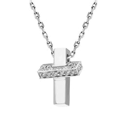 18ct White Gold 0.18ct Diamond Cross Box Necklace