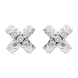 18ct White Gold 0.23ct Diamond Small Cross Shape Stud Earrings PJW034