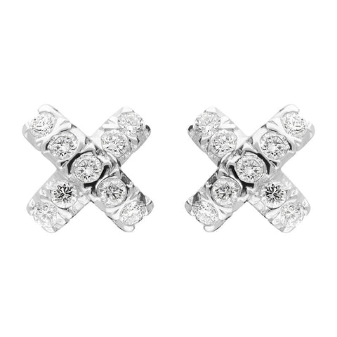 18ct White Gold 0.23ct Diamond Small Cross Shape Stud Earrings PJW034