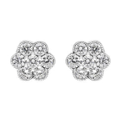 18ct White Gold 0.25ct Diamond Flower Cluster Stud Earrings FEU-2273