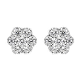 18ct White Gold 0.25ct Diamond Flower Cluster Stud Earrings FEU-2273