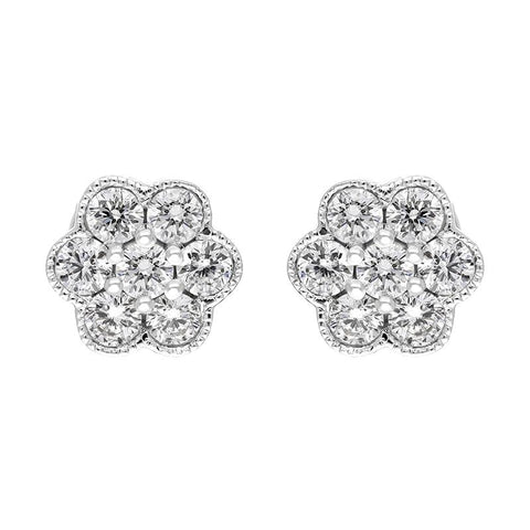 18ct White Gold 0.25ct Diamond Flower Cluster Stud Earrings FEU-2273