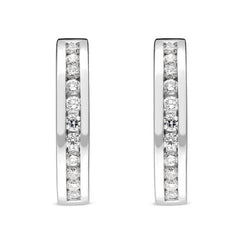 18ct White Gold 0.30ct Diamond Half Eternity Hoop Earrings FEU-055