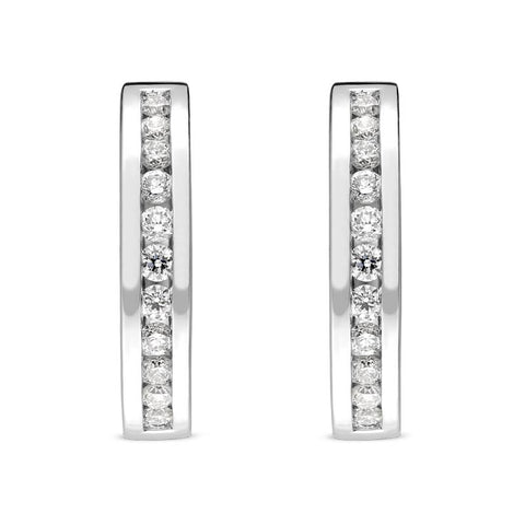 18ct White Gold 0.30ct Diamond Half Eternity Hoop Earrings FEU-055