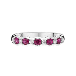 18ct White Gold 0.48ct Ruby Diamond Half Eternity Wave Ring FEU-2284