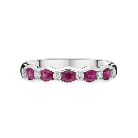 18ct White Gold 0.48ct Ruby Diamond Half Eternity Wave Ring FEU-2284