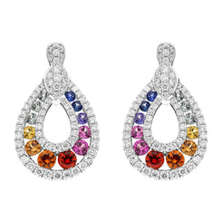 18ct White Gold 0.52ct Mixed Sapphire 0.81ct Diamond Open Pear Drop Earrings FEU-2271