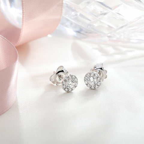 18ct White Gold 0.53ct Diamond Claw Set Pave Round Stud Earrings, BLC-189.