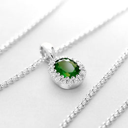 18ct White Gold 0.58ct Emerald Diamond Oval Necklace, FEU-1992.