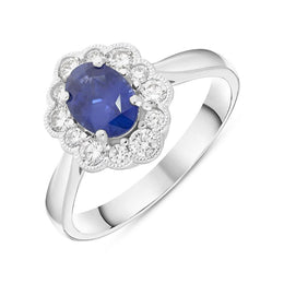 18ct White Gold 0.98ct Sapphire 0.40ct Diamond Flower Cluster Ring FEU-1687