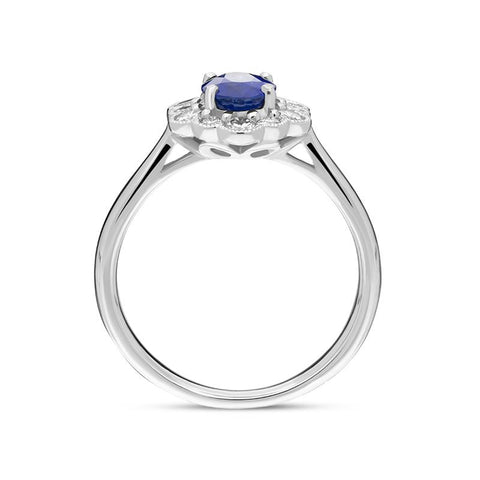 18ct White Gold 0.98ct Sapphire 0.40ct Diamond Flower Cluster Ring FEU-1687