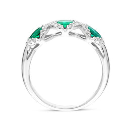 18ct White Gold 1.11ct Emerald 0.19ct Diamond Trilogy Cluster Ring FEU-2288