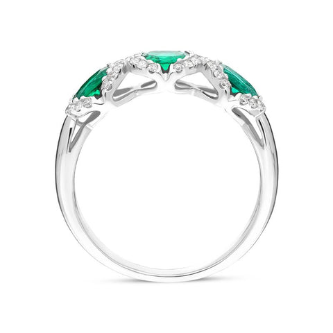 18ct White Gold 1.11ct Emerald 0.19ct Diamond Trilogy Cluster Ring FEU-2288