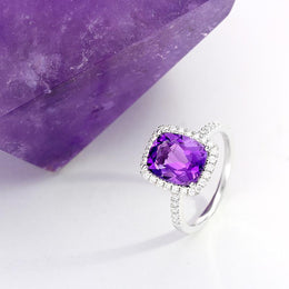 18ct White Gold 2.73ct Amethyst Diamond Cushion Cut Ring