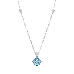 18ct White Gold 2.86ct Aquamarine 0.17ct Diamond Cushion Cut Necklace PJW373