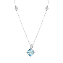 18ct White Gold 2.86ct Aquamarine 0.17ct Diamond Cushion Cut Necklace PJW373