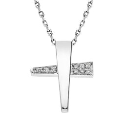 18ct White Gold Diamond Angular Cross Necklace P591CBT