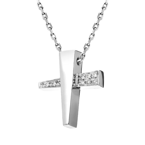 18ct White Gold Diamond Angular Cross Necklace P591CBT