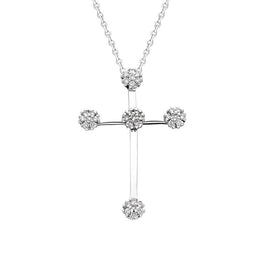 18ct White Gold Diamond Cluster Cross Necklace, RS15