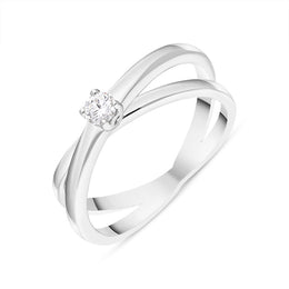 18ct White Gold Diamond Round Brilliant Cut Solitaire Crossover Ring, BLC-308