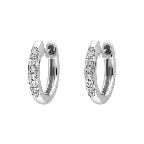 18ct White Gold Diamond Small Hoop Earrings, E00620.