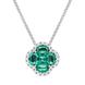 18ct White Gold Emerald 0.22ct Diamond Clover Cluster Necklace FEU-2287