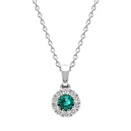 18ct White Gold Emerald and Diamond Cluster Pendant P3548C