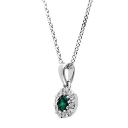 18ct White Gold Emerald and Diamond Cluster Pendant P3548C side