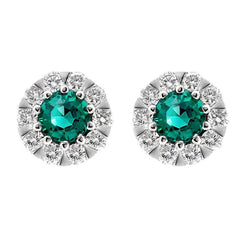 18ct White Gold Emerald and Diamond Cluster Stud Earrings E2356