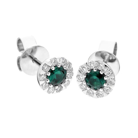 18ct White Gold Emerald and Diamond Cluster Stud Earrings E2356 side