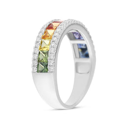 18ct White Gold Rainbow Sapphire 0.40ct Diamond Ring FEU-2272