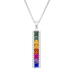 18ct White Gold Rainbow Sapphire 1.77ct Diamond Bar Necklace FEU-2269