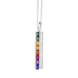 18ct White Gold Rainbow Sapphire 1.77ct Diamond Bar Necklace FEU-2269