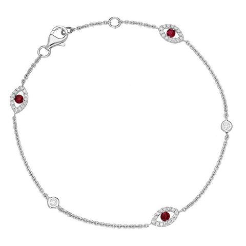 18ct White Gold Ruby Diamond Marquise Bracelet, B1107.