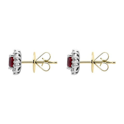 18ct White Gold Ruby Diamond Oval Cluster Earrings, 39990B2_2