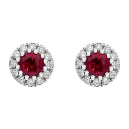 18ct White Gold Ruby Diamond Oval Round Earrings, 36845F4.