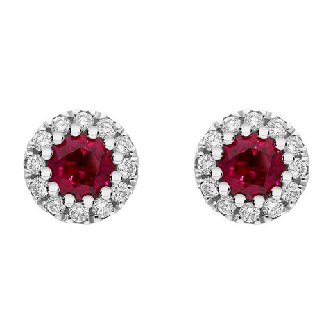 18ct White Gold Ruby Diamond Oval Round Earrings, 36845F4.