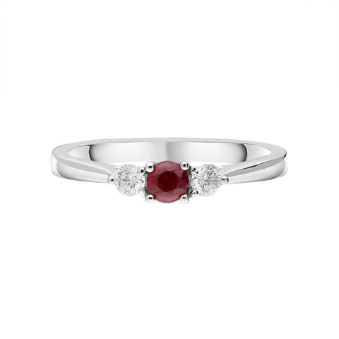 18ct White Gold Ruby Diamond Trilogy Ring, FEU-1454.