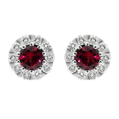 18ct White Gold Ruby and Diamond Cluster Stud Earrings E2356